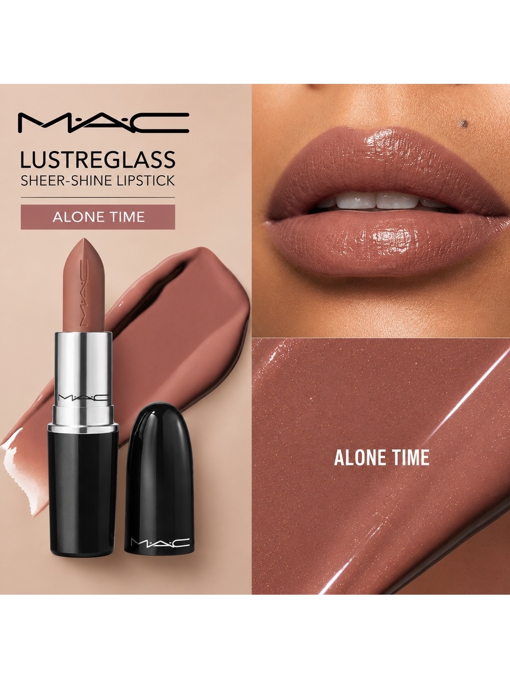 MAC Lustreglass Sheer-Shine Lipstick Alone Time New In Box